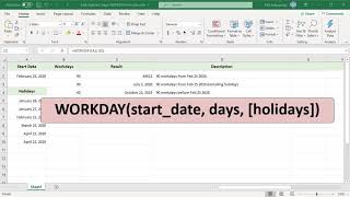 How to add or subtract working days to a date using WORKDAY function in Excel  Office 365 [upl. by Langley]