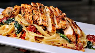 EASY Creamy Tuscan Chicken Pasta Recipe VDay Dinner Idea [upl. by Lecram]