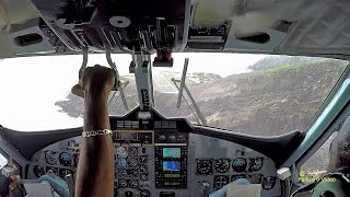 Winair Flight St Maarten to Saba Cockpit view Amazing Takeoff and Landing [upl. by Atrebor]