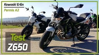 Test KAWASAKI Z650 A2  Comparatif Er6n  0100 vs MT  07 [upl. by Adrahc]