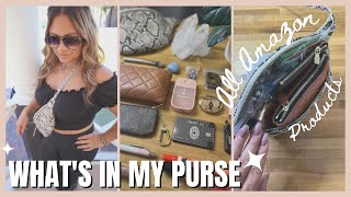 WHATS IN MY PURSE 2022 EVERYTHING FROM AMAZON WITH LINKS SMALL MINIMAL BAG [upl. by Lezlie]