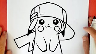 HOW TO DRAW PIKACHU WITH ASHS HAT [upl. by Ynatil]