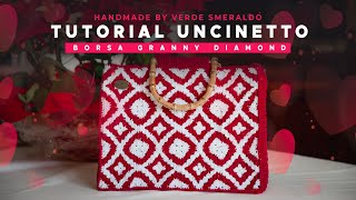 TUTORIAL BORSA GRANNY DIAMOND 🍂🍁  Come fare borsa mattonella Diamond Granny alluncinetto [upl. by Blunt825]