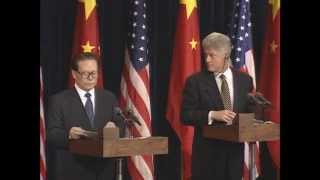 Pres Clinton amp Pres Jiang at Joint Press Conference 1997 [upl. by Yrrep]