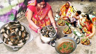 Finding oyster in village pond jhinuk recipe oyster recipesip catching and cooking [upl. by Bohannon]