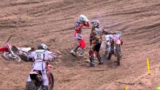 Southwick 250 Moto 1 Mike McDade Pulls Wil Hahns Bike Off Him [upl. by Faustena517]