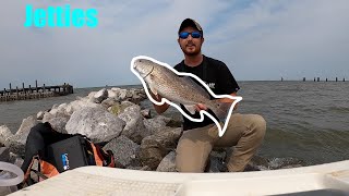 FORT MORGAN JETTY FISHING Using Gulp Plastics And Live Bull Minnows [upl. by Anitsim]