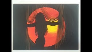 Schattenbild Malen Acryl Sonnenuntergang  silhouette acrylic painting sunset [upl. by Cinimmod]