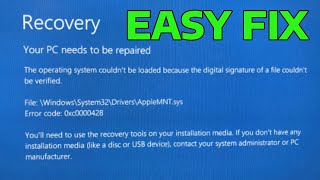 How To Fix 0xc0000428 Error  file\windows\system32\winloadefi status 0xc0000428 [upl. by Adamo]