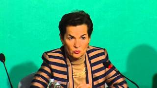 Christiana Figueres briefed the media on the outcomes of the conference [upl. by Ddart]