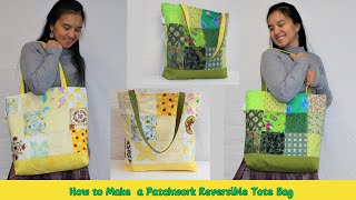 How to sew a reversible patchwork quilted tote bagSustainable Bag Made from Upcycled Fabric [upl. by Ojoj]