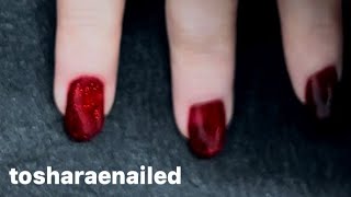 Watch me Work as a Nail Tech Red Jelly Halo and Cat Eye Nails [upl. by Kcinemod]