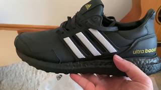 Adidas Ultraboost  DNA Leather Black  Unboxing amp Review Super comfy  On Feet Jeans Chinos [upl. by Arratoon]