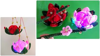 DIY Beautiful Flower Lamp How To Make Lotus Flower Lamp  Home Decor  Pipe Cleaner Flower Craft [upl. by Gati]