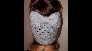 Crochet Messy Bun BEANIE Bow Bun Beanie [upl. by Brabazon]