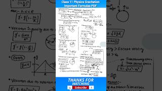 Class 11 Physics Gravitation Chapter Important Formulas PDF  shorts physics class11 neet jee [upl. by Melton712]