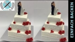 3stöckige edle Hochzeitstorte mit roten Rosen I white Wedding Cake [upl. by Helyn]