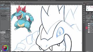 Pokemon  Speed Art  Totodiles evolution [upl. by Atnicaj97]