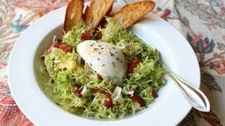 Salad Lyonnaise  Frisee Salad with Shallot Dijon Dressing Bacon and Poached Egg [upl. by Nilson483]