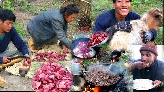 Lambs Meat cooking and enjoying  cowherds dinner in the jungle Hut [upl. by Chrisse]