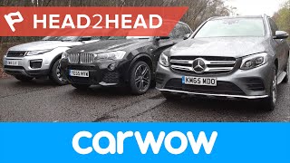 Mercedes GLC vs Range Rover Evoque vs BMW X3 SUV 2017 review  Head2Head [upl. by Yeslaehc]