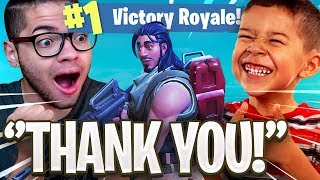 HELPING LITTLE 9 YEAR OLD KID WIN HIS FIRST FORTNITE GAME EMOTIONAL FORTNITE BATTLE ROYALE [upl. by Gerfen]