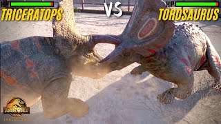 Triceratops vs Torosaurus  Who is Stronger Jurassic World Evolution 2  JWE2 [upl. by Sisile]