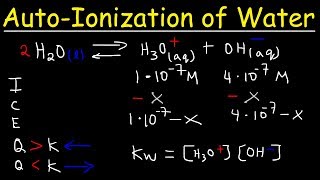 AutoIonization of Water Ion Product Constant  Kw Calculating H3O OH and pH Using Ice Tables [upl. by Akeim]