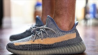 YEEZY 350 V2 ASH BLUE REVIEW amp ON FEET [upl. by Aiotal]