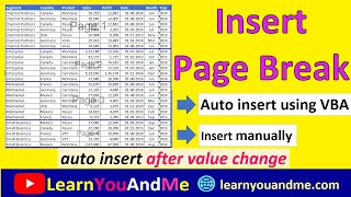 Insert page break in Excel  Auto insert page breaks on value change [upl. by Itoc2]