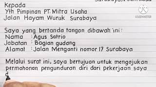 CONTOH SURAT PENGUNDURAN DIRI KERJA terbaru [upl. by Analram829]