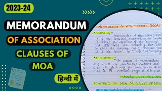 Memorandum of association  clauses of memorandum of association  in hindi  class 11  bcom [upl. by Alios]