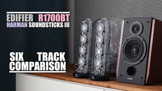 Harman Kardon SoundSticks III vs Edifier R1700BT  6Track Comparison [upl. by Gilud925]