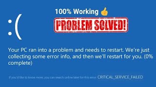 Critical Service Failed Windows 10 81 Fixed  Windows Error Problem Solved  20192020 [upl. by Olpe725]