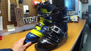 Scarpa T2 vs Scarpa T4 Telemark Boot Weighin and Voile Switchback X2 Binding Adjustment [upl. by Teillo]