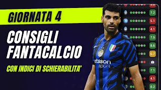 CONSIGLI FANTACALCIO 4 Giornata Serie A  Con Indici di Schierabilità [upl. by Anelej]