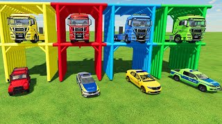 TRANSPORTING ALL POLICE COLOR CARS amp MCQUEEN WITH BIG TRUCKS Farming Simulator 22 [upl. by Marsh709]