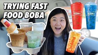 TRYING FAST FOOD BOBA DRINKS amp VIRAL MILK TEA HACKS NEW Dunkin Donuts Bubbles Review [upl. by Cherian511]