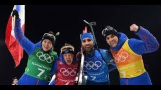 Léquipe de France du Biathlon décroche la médaille dOr sur le relais mixte aux JO PYEONGCHANG 2018 [upl. by Zetana]