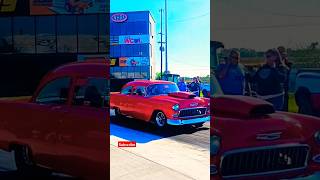 Radical sounding beautiful red 55 Chevy ‎WatchBillywork cars car automobile racing dragracing [upl. by Bartolome]