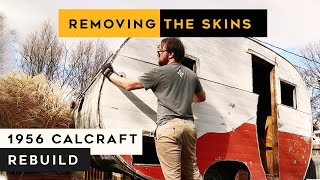 REMOVING THE SKINS on our 1956 Calcraft VINTAGE CAMPER [upl. by Erdnua]