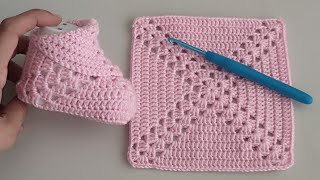 How to Crochet The Cutest Baby Shoes from the Square Stitch for Beginners  Easy Crochet Booties [upl. by Eivol280]