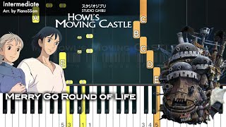 Intermediate Merry Go Round Of Life  Howls Moving Castle  Piano Tutorial with Finger Numbers [upl. by Jeffie711]