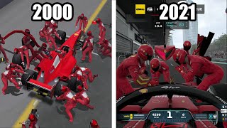 Evolution of F1 Pitstops in F1 Games  2000  2021 [upl. by Raveaux]