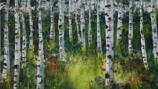 Atmospheric Abstract Watercolour Landscape Silver Birch Trees [upl. by Suiram]