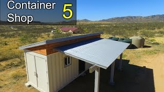 Shipping container SHOP part 5 roofing awning interior walls [upl. by Faber]