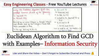 Euclidean Algorithm to Find GCD with Solved Examples  Information Security Lectures in Hindi [upl. by Los]