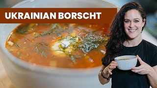 Classic Ukrainian Borscht beet soup made by a Classic American Girl  Quick and Easy Home Recipe [upl. by Melan]