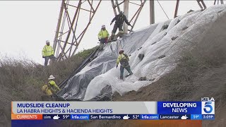 Cleanup begins after mudslides damage homes near La Habra Heights [upl. by Odrawde]