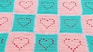 Crochet Filet Heart Square Tutorial [upl. by Alyakcm]